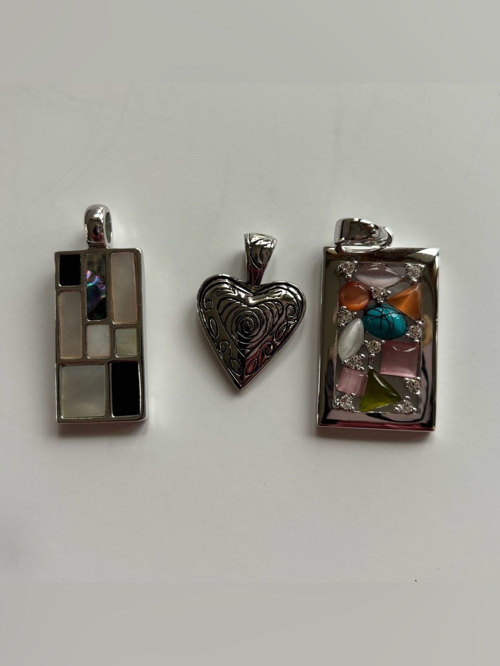 Lia Sophia Silver Heart and Color Inlay Pendant Trio